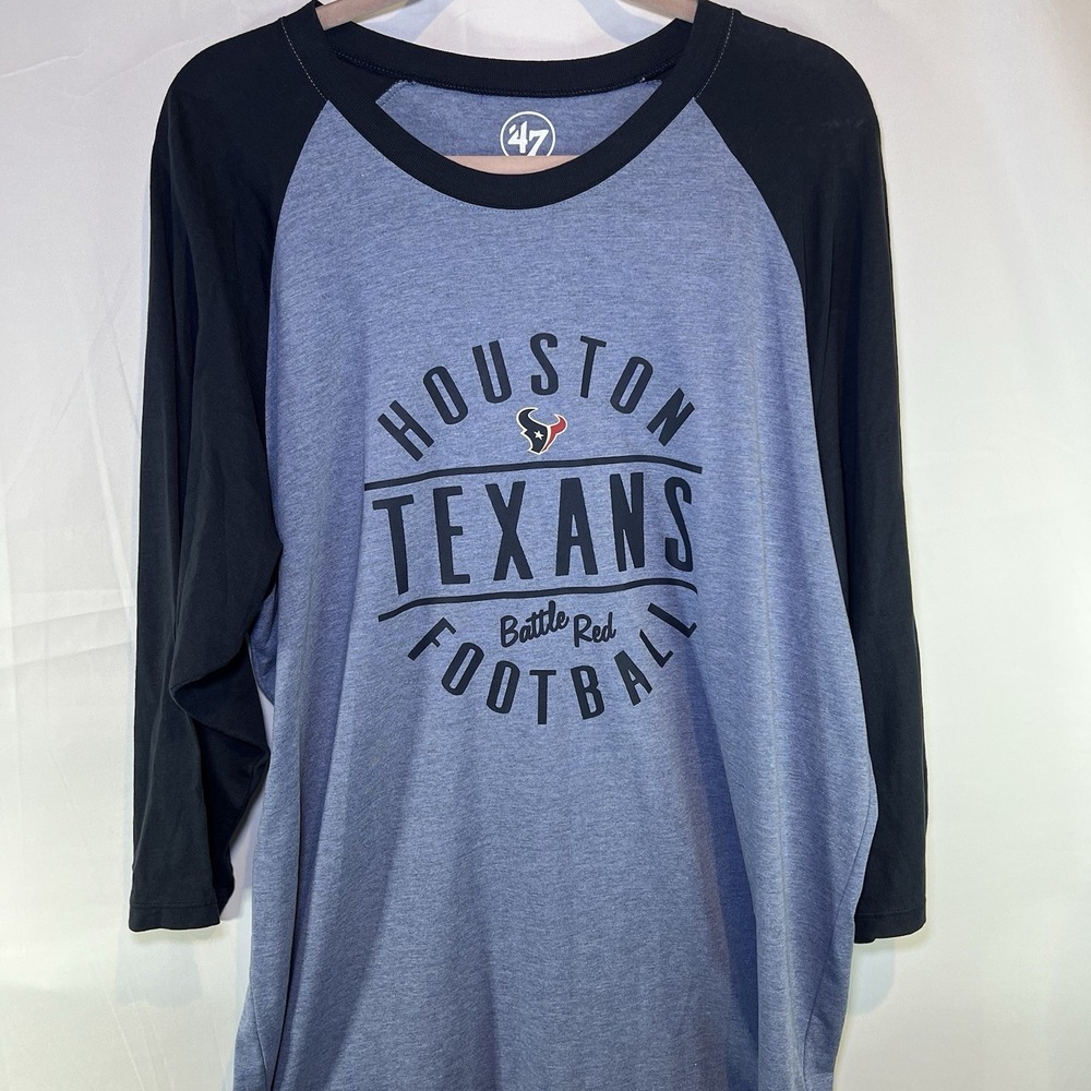 47 Brand Womens NFL Houston Texans Shirt 3/4 Sleeve Size XXL Blue Football Texas